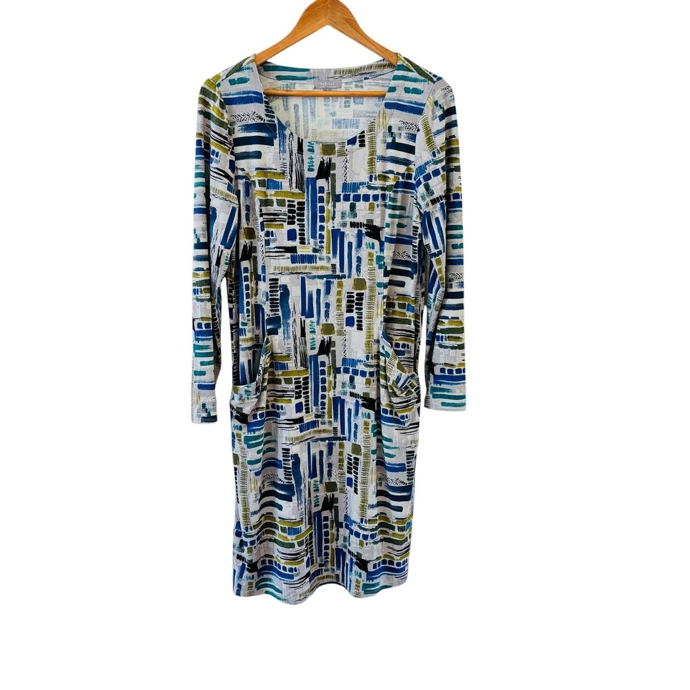 Habitat‎ Geometric Print Midi Dress Womens S Blue Green Jersey Pockets Travel